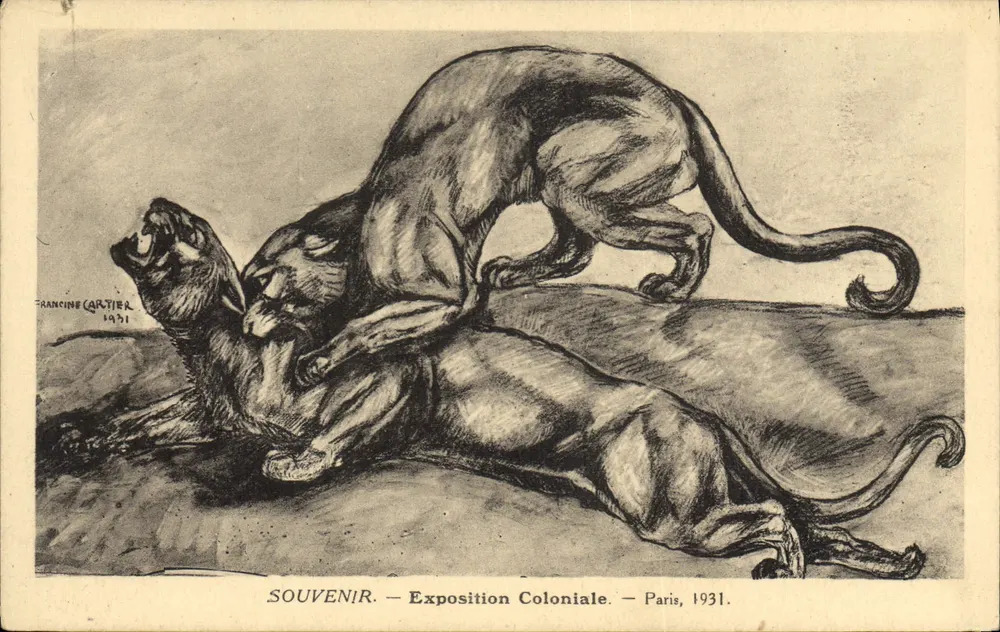 दो शेर लड़ते हुए — उपनिवेशी प्रदर्शनी — पेरिस, 1931 — फ्रांसिन कार्टियर, 1931 - आगे