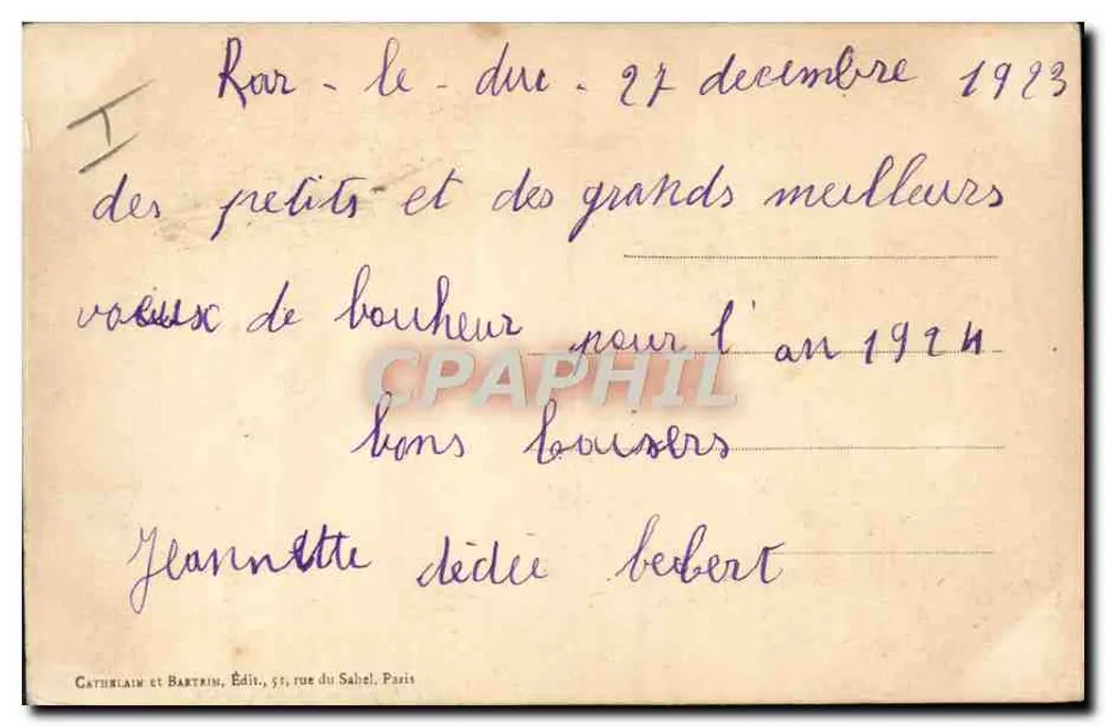 Frauen und Kinder in der Schnee — Frohe Neujahr — Cathelain et Bartrin, Paris - Rückseite