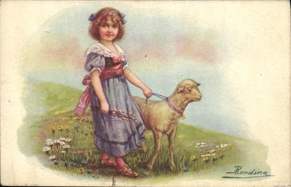 Mädchen mit Schaf — ländliche Szene — Rondina - Vorderseite
