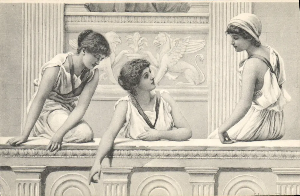 Drei junge Frauen in antiker Kleidung — klassische Szene — Verlag Raphaël Tison & Fils, Paris - Vorderseite