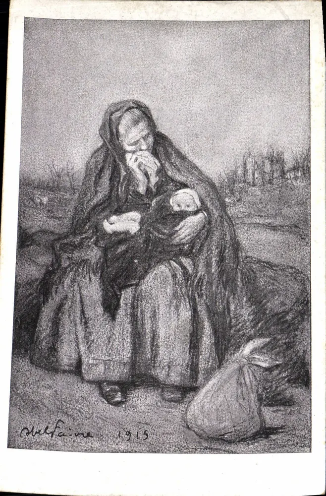 Mãe segurando seu bebê — desenho de Melfaine — editor Devambez, Paris - Frente