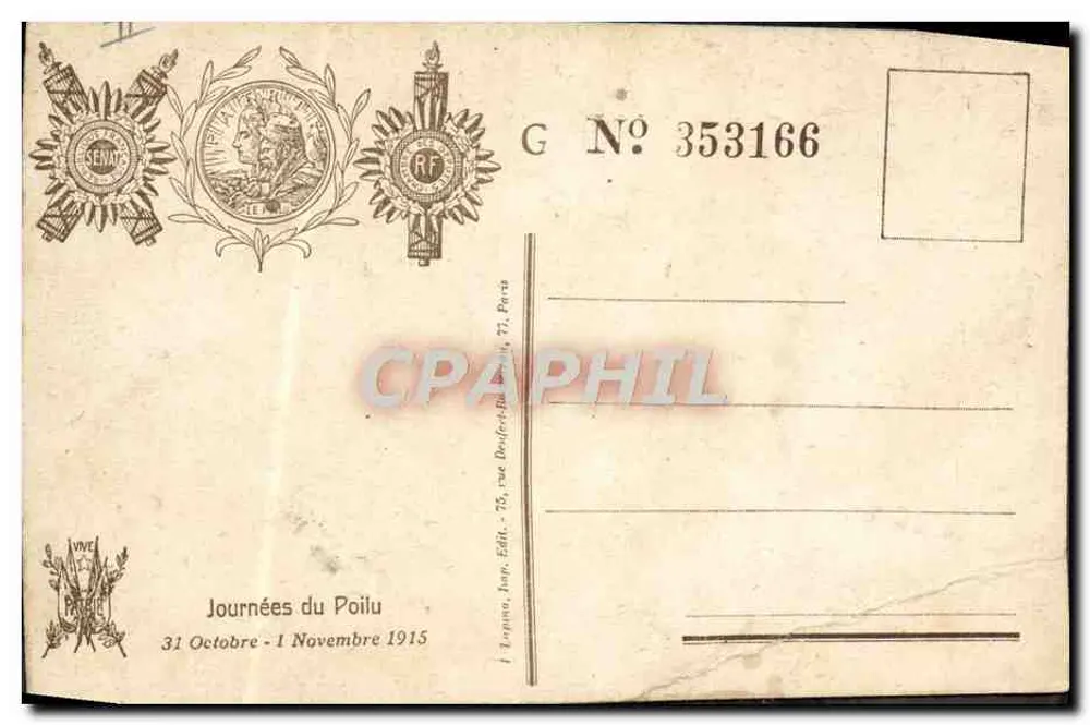 Journées du Poilu — scène de soldats devant le Sénat et la Chambre des Députés — éditeur J. Togna, Paris - Verso