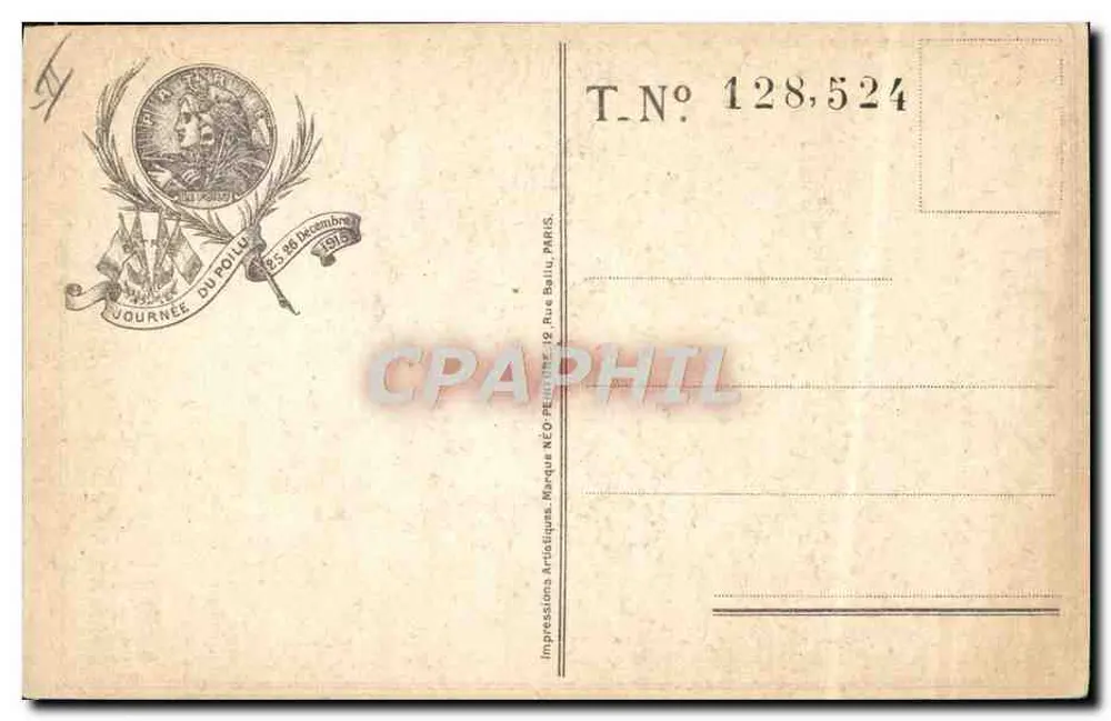 Tag des Poilu — 25. und 26. Dezember 1915 — Impressions Artistiques, Paris - Rückseite