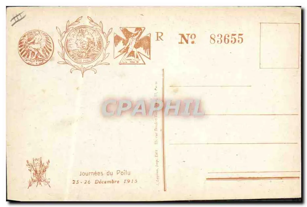 Tag des Poilu — 25. und 26. Dezember 1915 — Journées du Poilu, 25-26. Dezember 1915, R N° 83655 - Rückseite