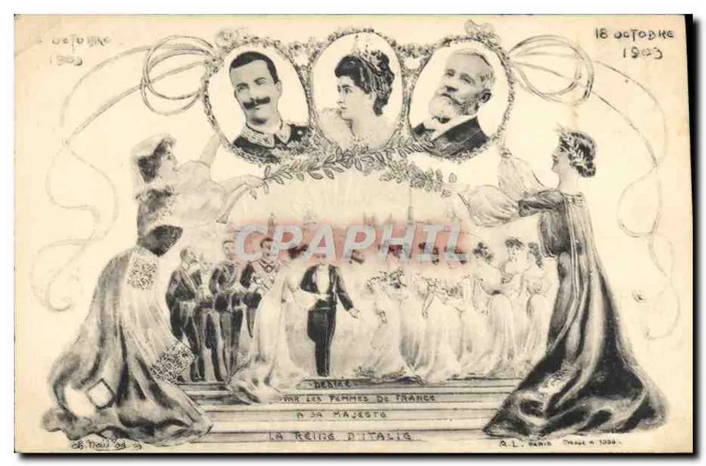 Hommage des Femmes de France à la Reine d'Italie — A.L. BANIA, série n° 1038 - Recto