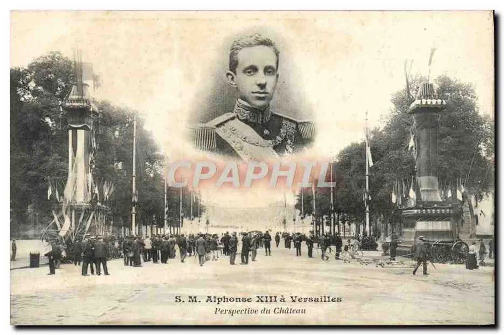 S.M. Alphonse XIII em Versailles — Perspectiva do Castelo — A. Bourdier, imp.-edit., Versailles - Frente
