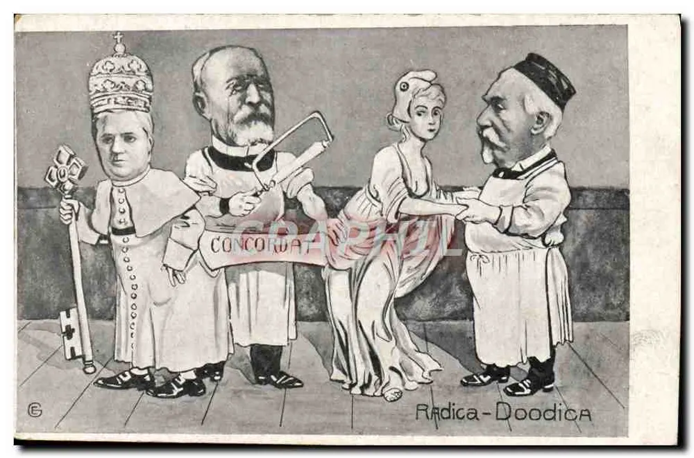 Concordância — caricatura política com figuras simbólicas — E.G., Paris - Frente