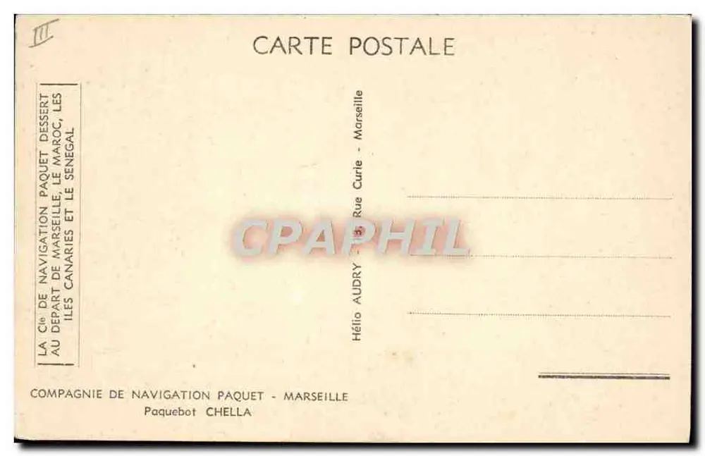 Dampfschiff Chella — Compagnie de Navigation Paquet — Marseille - Rückseite