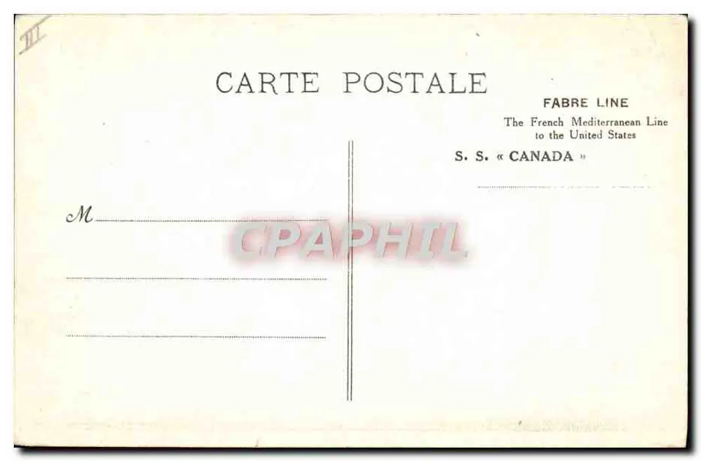 S.S. CANADA — Navio da linha Fabre — Editor: Fabre Line - Verso