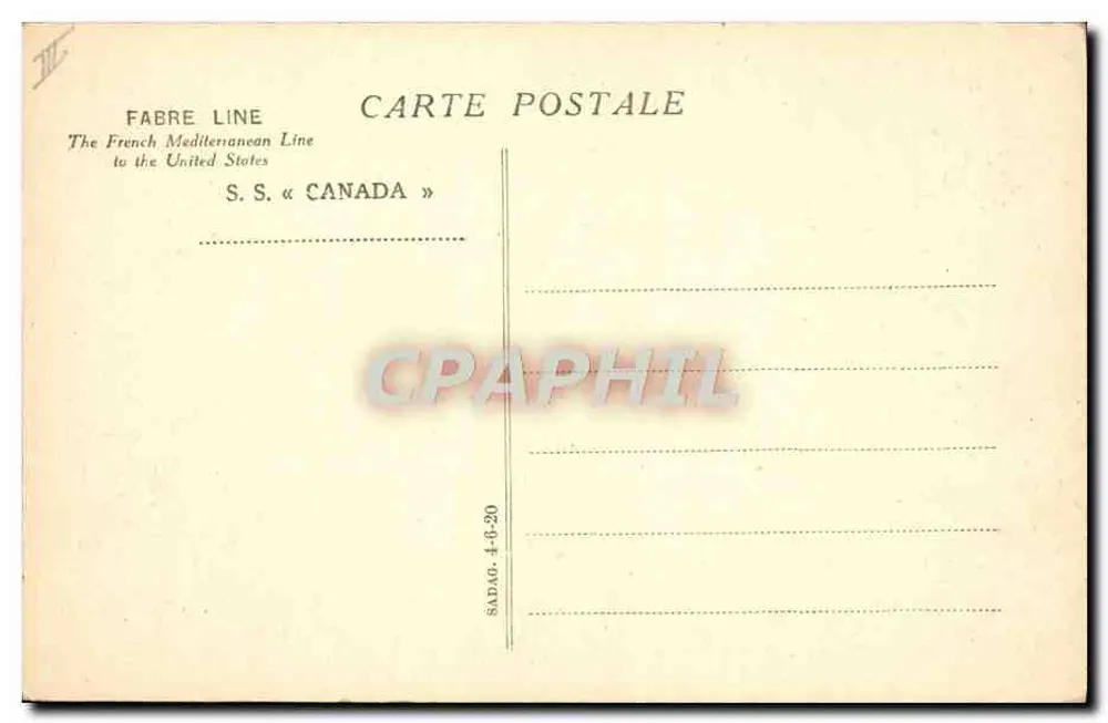 S.S. « CANADA » — navio da linha Fabre — editor Fabre Line - Verso