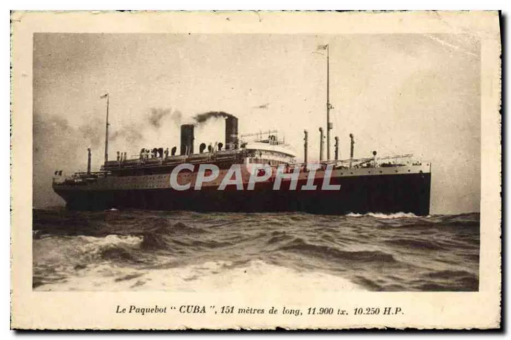 O Paquebote "CUBA" — 151 metros de comprimento, 11.900 t, 10.250 H.P. — Edição Especial da Cie Géo Transatlantique (French Line) - Frente