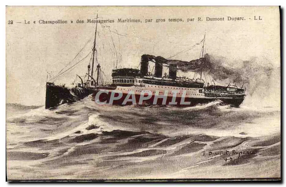 Das « Champollion » der Messageries Maritimes bei stürmischem Wetter — von R. Dumont Duparc — LL n°23 - Vorderseite