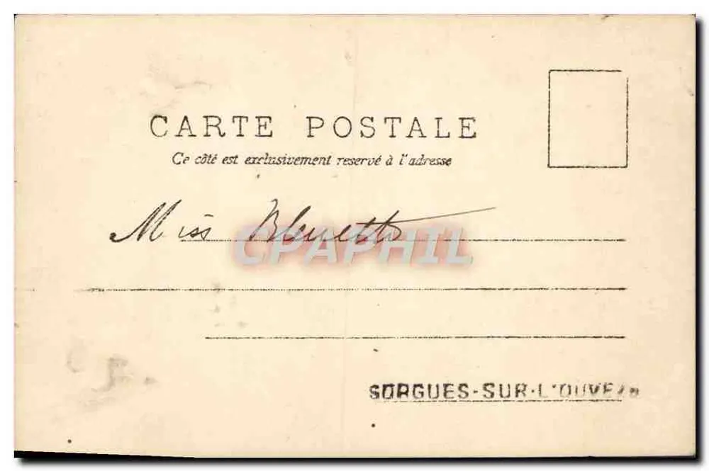 Junges Paar auf der Bühne — gedruckter Text und Signatur AS — Verleger R.P.I. - Rückseite