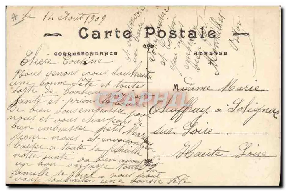Frau in Blumenkleid — vor Schild 'Sainte Marie' — JAK Paris, n° 2130 - Rückseite