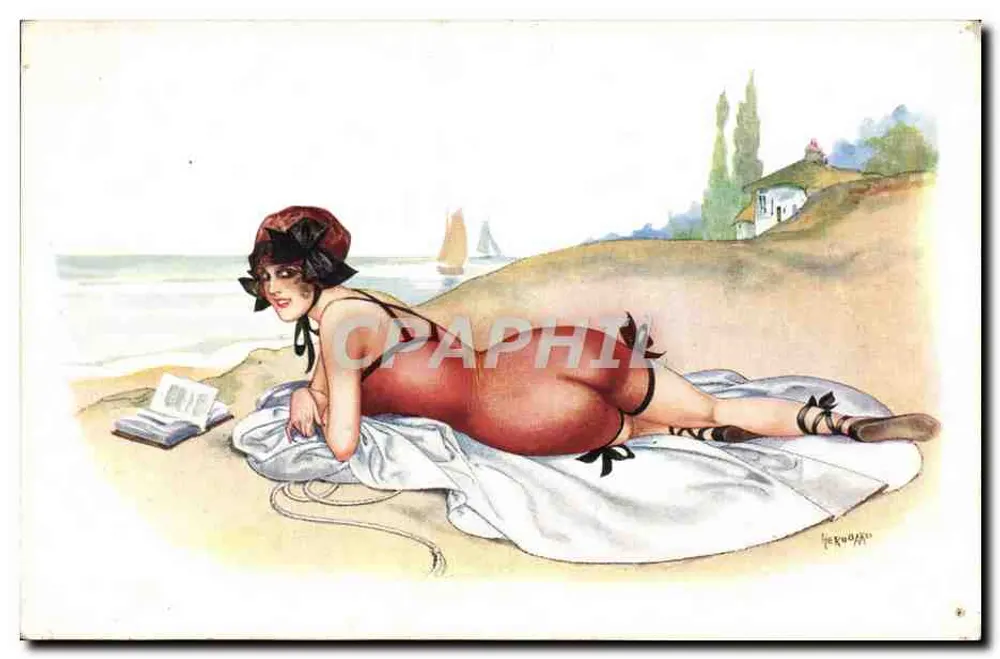 Frau im roten Badeanzug am Strand — Verlag Pinx Hérouald, Nr. 2580 - Vorderseite