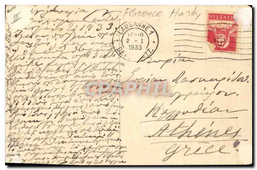Dziewczyna oferująca róże — Szczęśliwego Nowego Roku! — Florence Hardy, n°17 - Rewers
