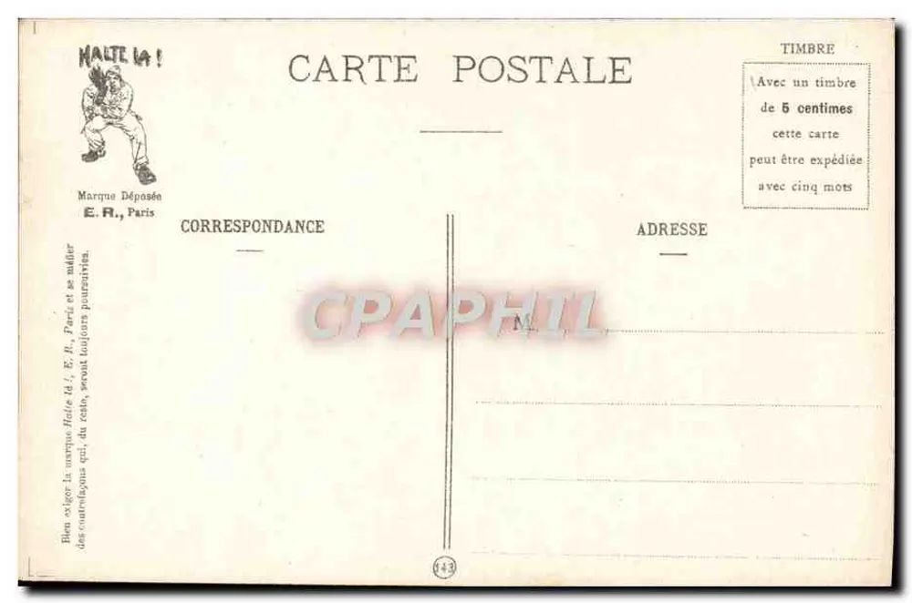 Die sieben Todsünden des Soldaten — Stolz — E.R. Paris, eingetragenes Modell N° 638 - Rückseite
