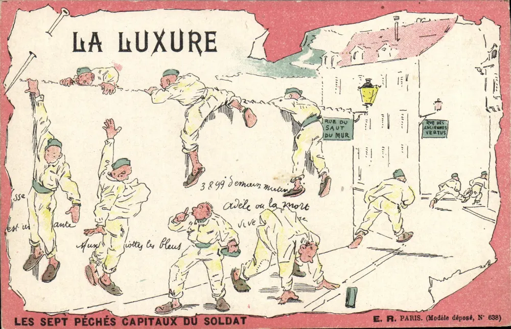 Die sieben Todsünden des Soldaten — Luxus — E.R. Paris, eingetragenes Modell Nr. 638 - Vorderseite
