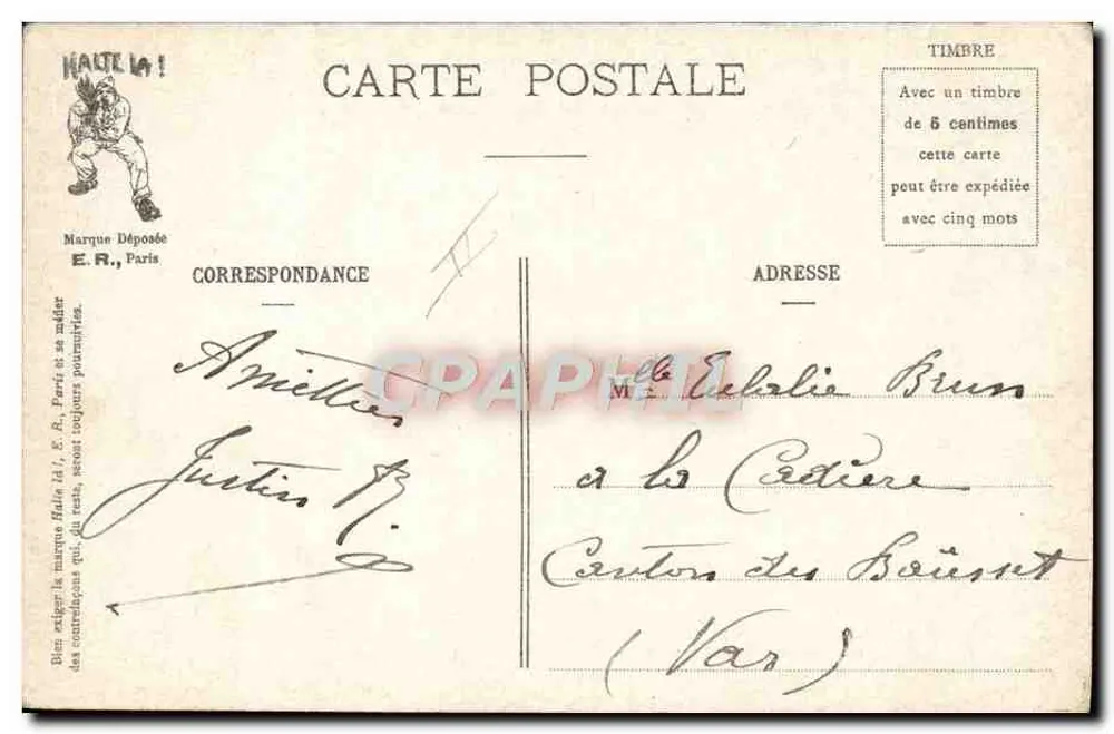 Cenas militares — O Trem das 10h30 — E.R., Paris, Modelo depositado n° 14877 - Verso