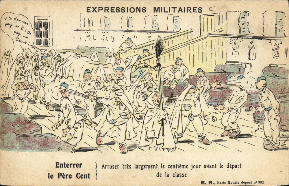 Expressões Militares — Enterrar o Pai Cent — E.R., Paris, modelo depositado n°382 - Frente