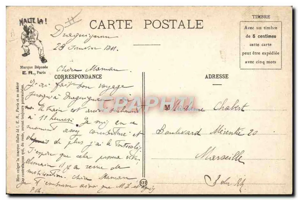 Militärische Ausdrücke — Aus dem Q... bei der Dienstpflicht entkommen — E.R. Paris, N° 389 - Rückseite