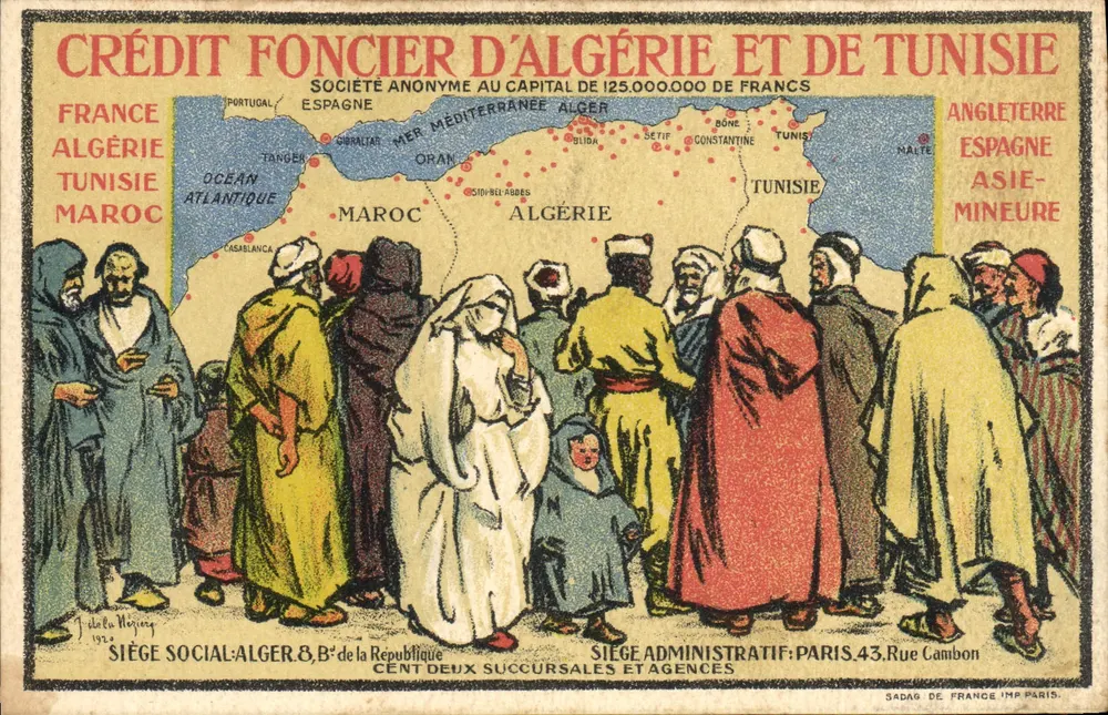 Credit Foncier d'Algérie et de Tunisie — Werbeansicht mit Karte — J. dela Noye, 1924 - Vorderseite