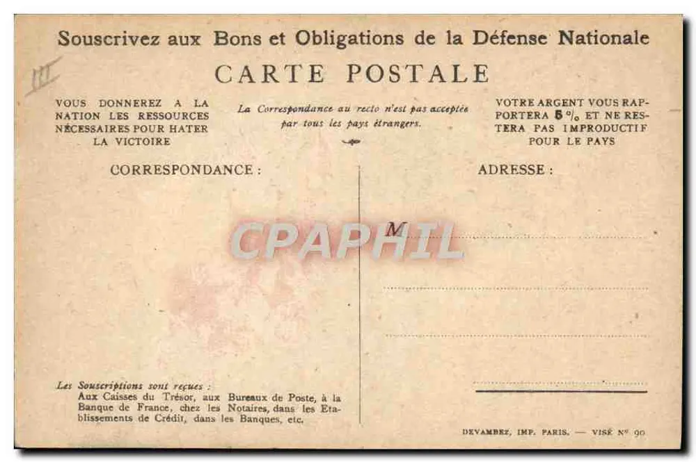 Soldat in Aktion — Patriotischer Slogan — Devambaz, Imp. Paris, Visé N° 90 - Rückseite