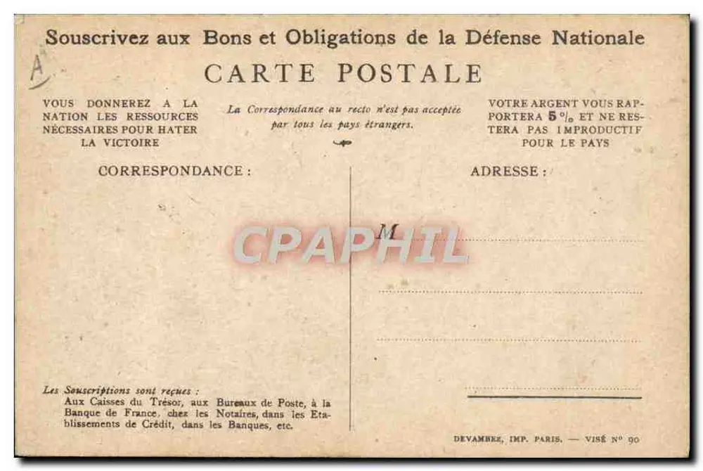 Soldat in Aktion — Patriotischer Slogan — Devambrez, Imp. Paris, Visé N° 90 - Rückseite