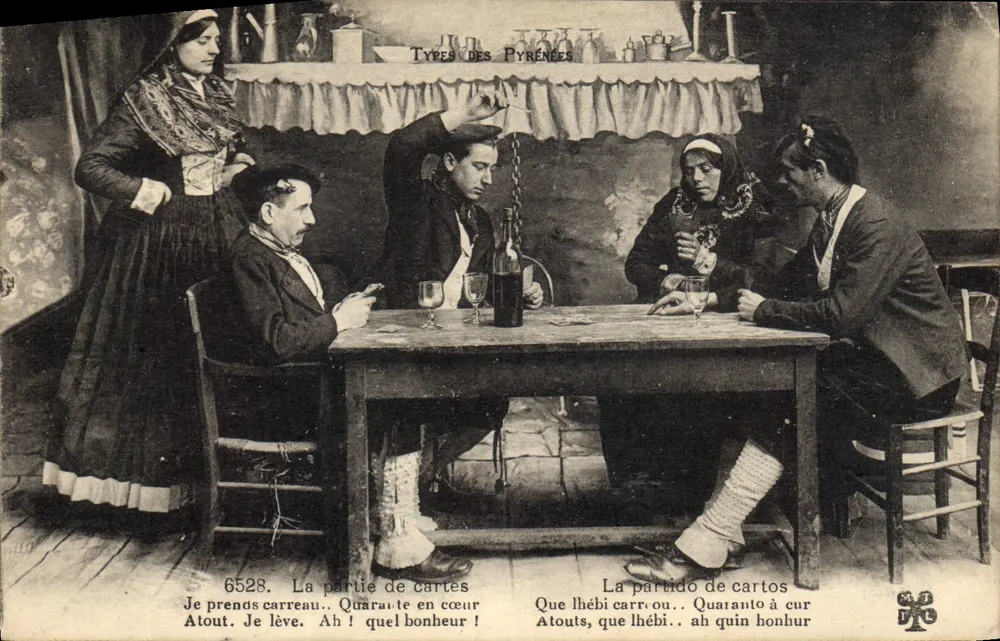 Partida de cartas — Tipos das Pirineus — Editor anônimo, n° 6528 - Frente