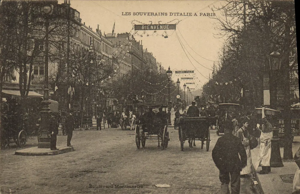 Die Souveräne Italiens in Paris — Boulevard Montmartre — Verleger unbekannt - Vorderseite