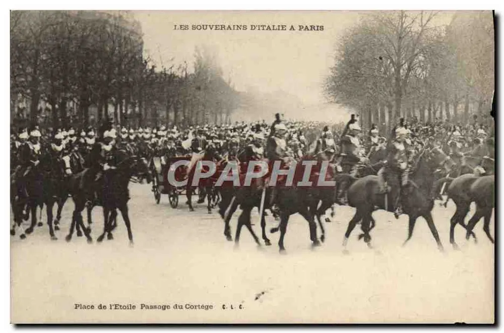 Die Herrscher Italiens in Paris — Prozession — Verlag C. L. C. - Vorderseite