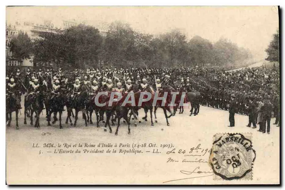 Die Eskorte des Präsidenten der Republik — Seine Majestät der König und Königin von Italien in Paris (14-18 Okt. 1903) — LL. 5 — L'Imprimerie Nouvelle Photographique, Paris - Vorderseite