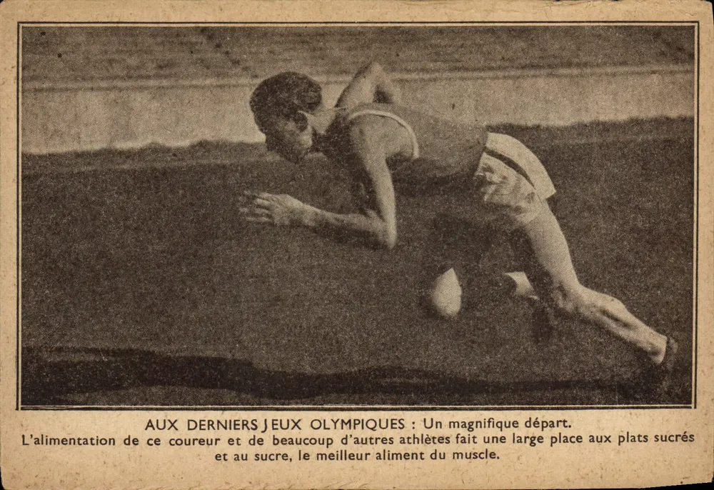 Athlète en départ — scène d'athlétisme aux derniers Jeux Olympiques — éditeur non visible - Frente