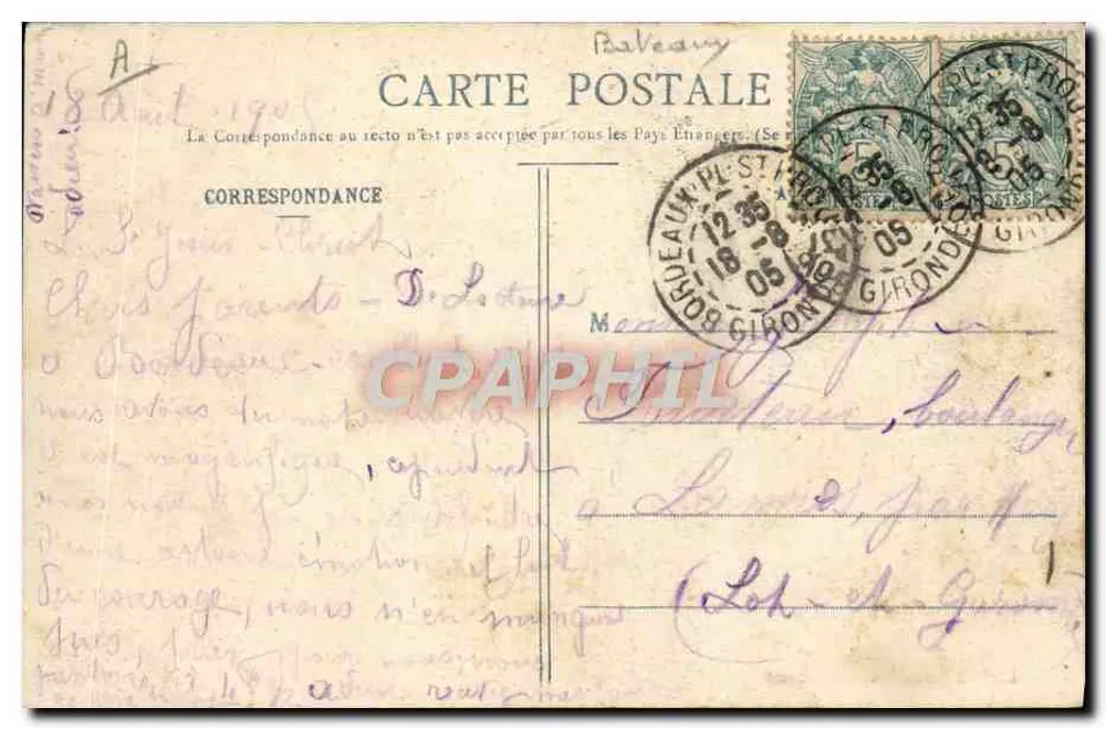 Bordeaux — Das Dampfschiff "Cordillère" — Verlag unbekannt - Rückseite