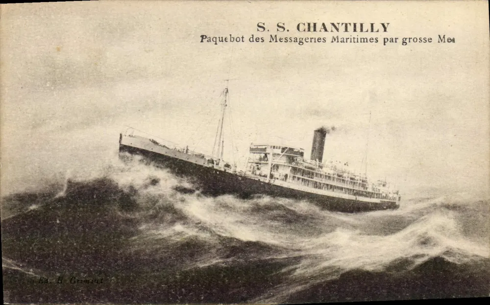 S.S. CHANTILLY — Dampfer der Messageries Maritimes in stürmischen Gewässern — Ed. H. Grimaud - Vorderseite