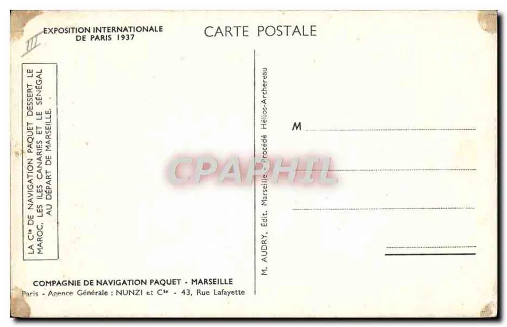 Kreuzer CHIELLA — Compagnie de Navigation Paquet — Internationale Ausstellung von Paris 1937 - Rückseite