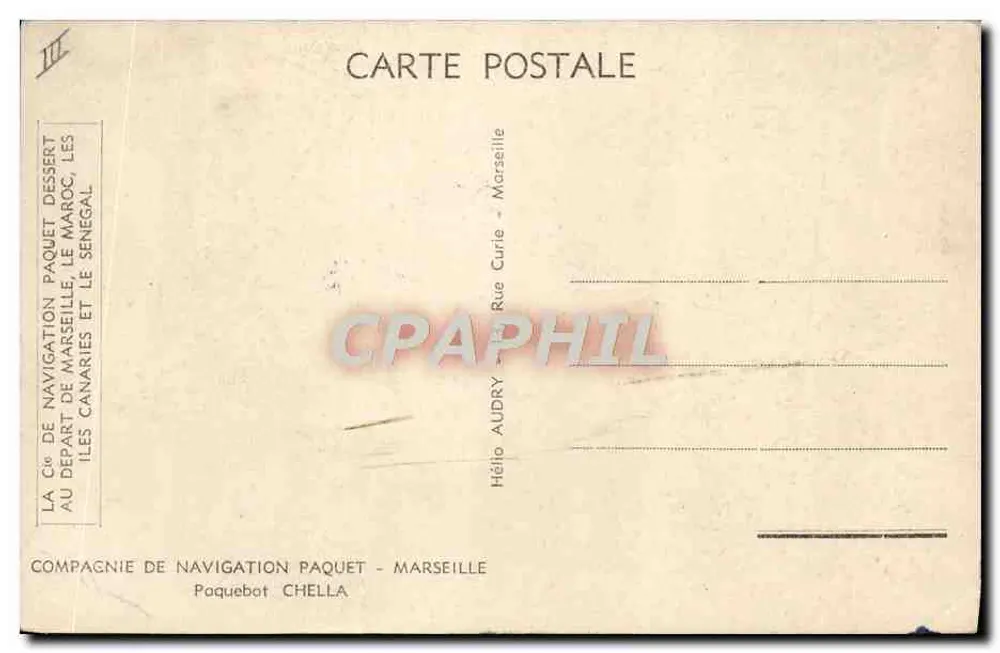 Dampfer CHELLA — Compagnie de Navigation Paquet — Marseille - Rückseite