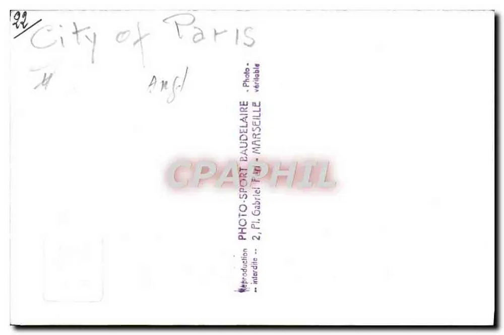 Navio no cais — Cidade de Paris — Photo-Sport Baudelaire, Marselha - Verso