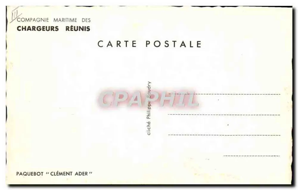 Dampfschiff "Clément Ader" — Compagnie Maritime des Chargeurs Réunis — Foto von Philippe Boudry - Rückseite