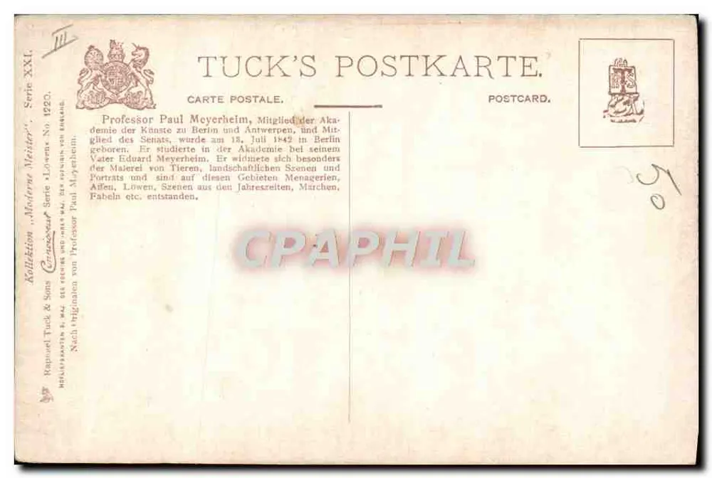 Leão — retrato — Tuck's Postkarte, série XXI - Verso