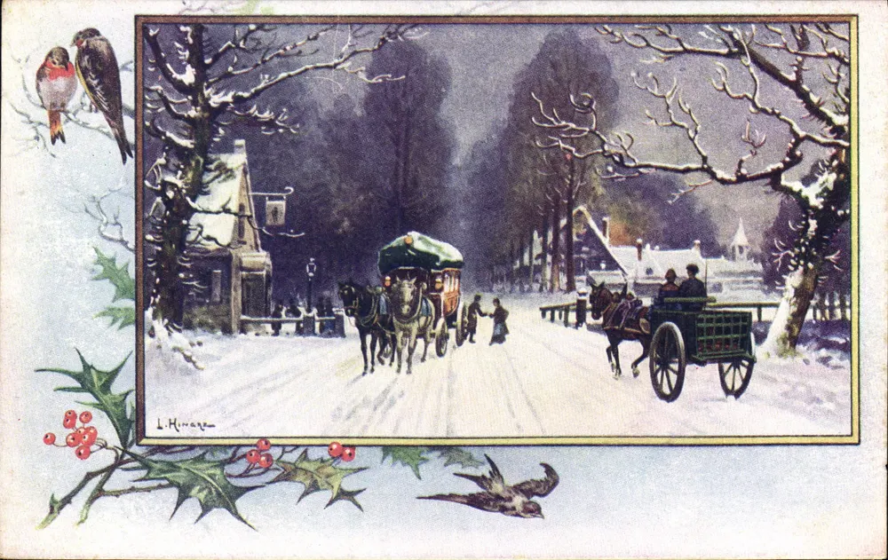 Winterlandschaft — Schneestreifen mit Kutschen — Hingre, Serie Nr. 52 - Vorderseite