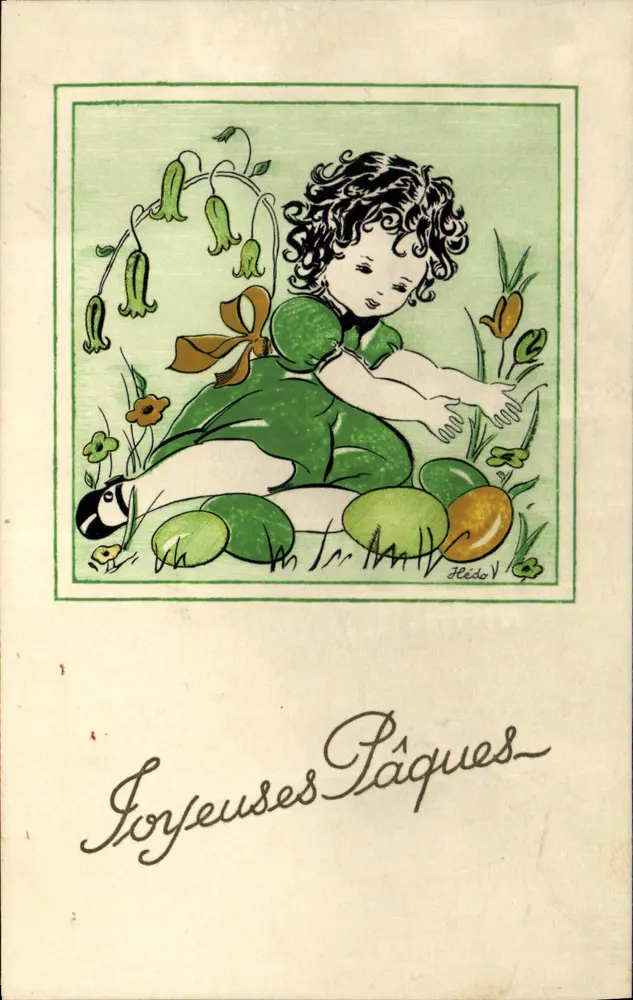 Kind im Frühlingsgarten — Frohe Ostern — Fledo - Vorderseite