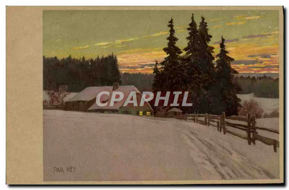 Winterlandschaft — schneedecktes Haus bei Sonnenuntergang — Paul Hey - Vorderseite