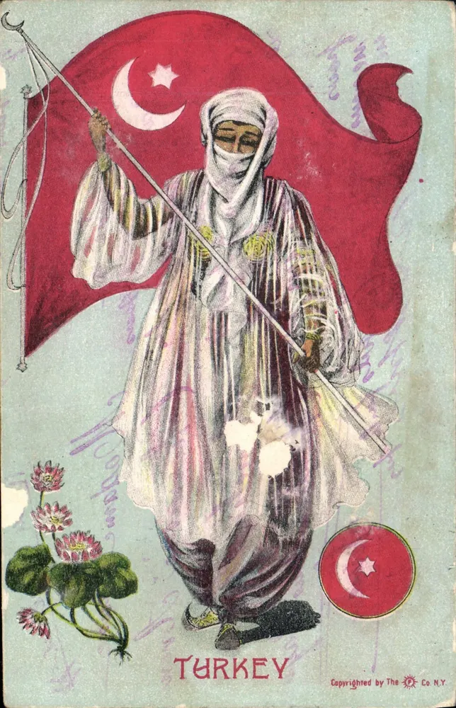 Türkische Frau mit dem osmanischen Fahnen — Verlag The Co. N.Y. - Vorderseite