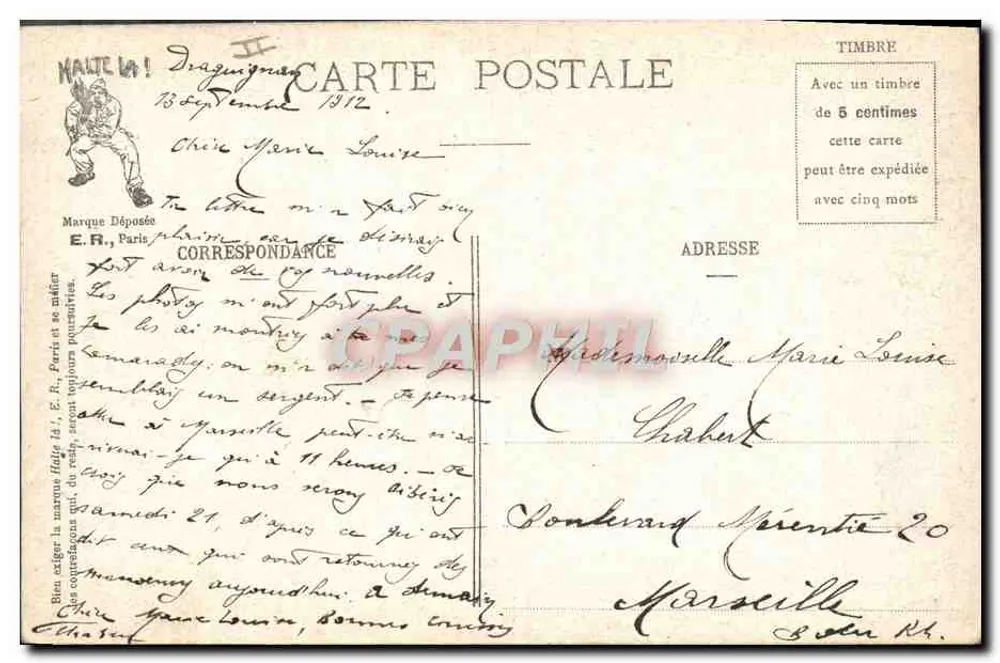 Sergente da semana — A visita! — E.R., Paris, Modelo depositado n°894 - Verso