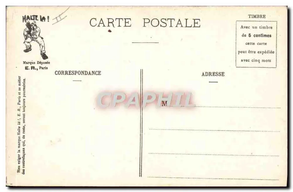 Cenas militares — Em movimento — E. R., Paris, Modelo depositado n° 14877 - Verso