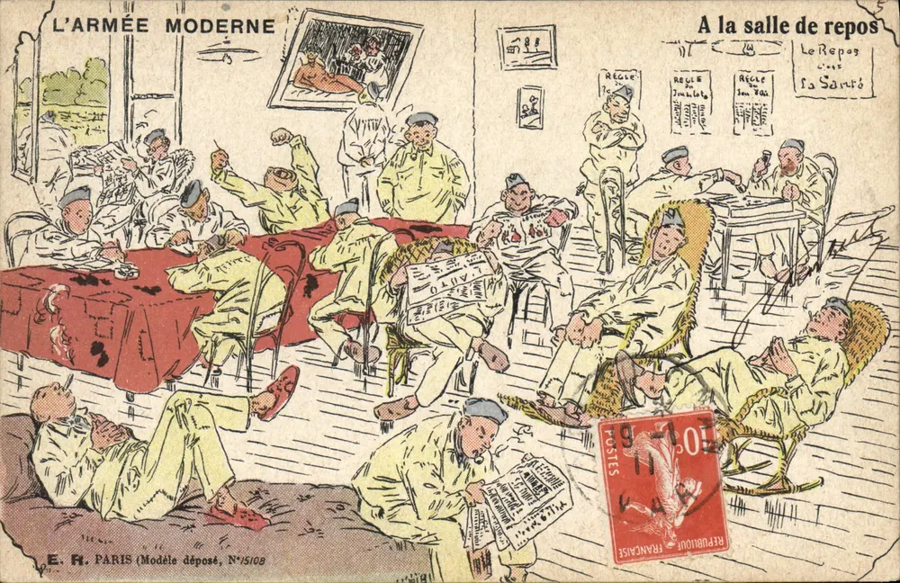 DIE MODERNE ARMEE — In der Ruhezone — E.R. PARIS (Modelle angemeldet, Nr. 5108) - Vorderseite