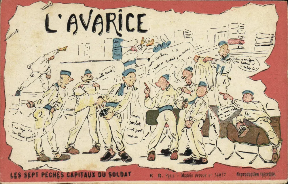 Gier — Die Sieben Todsünden des Soldaten — E. R. Paris, eingetragenes Modell n° 14877 - Vorderseite