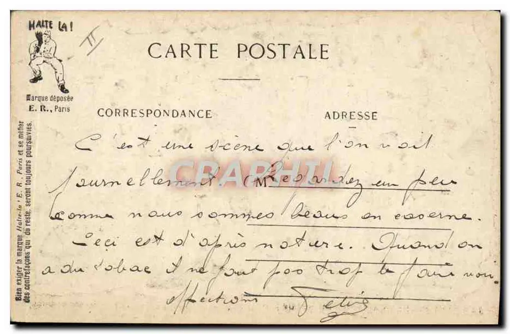 Gier — Die Sieben Todsünden des Soldaten — E. R. Paris, eingetragenes Modell n° 14877 - Rückseite