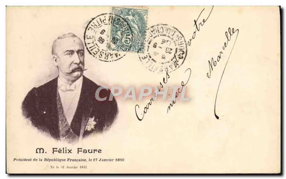 Herr Félix Faure — Präsident der Französischen Republik, 17. Januar 1895 — Verlag nicht sichtbar - Vorderseite